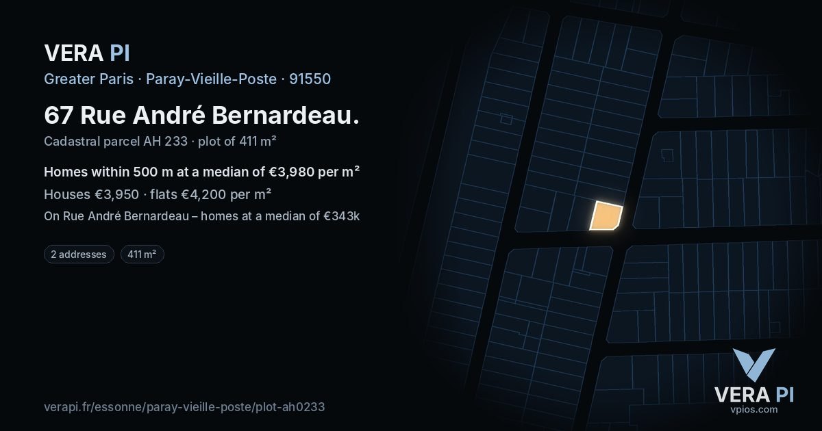 67 Rue André Bernardeau, Paray-Vieille-Poste at night – the plot lit, the parcels around coloured by the prices near them