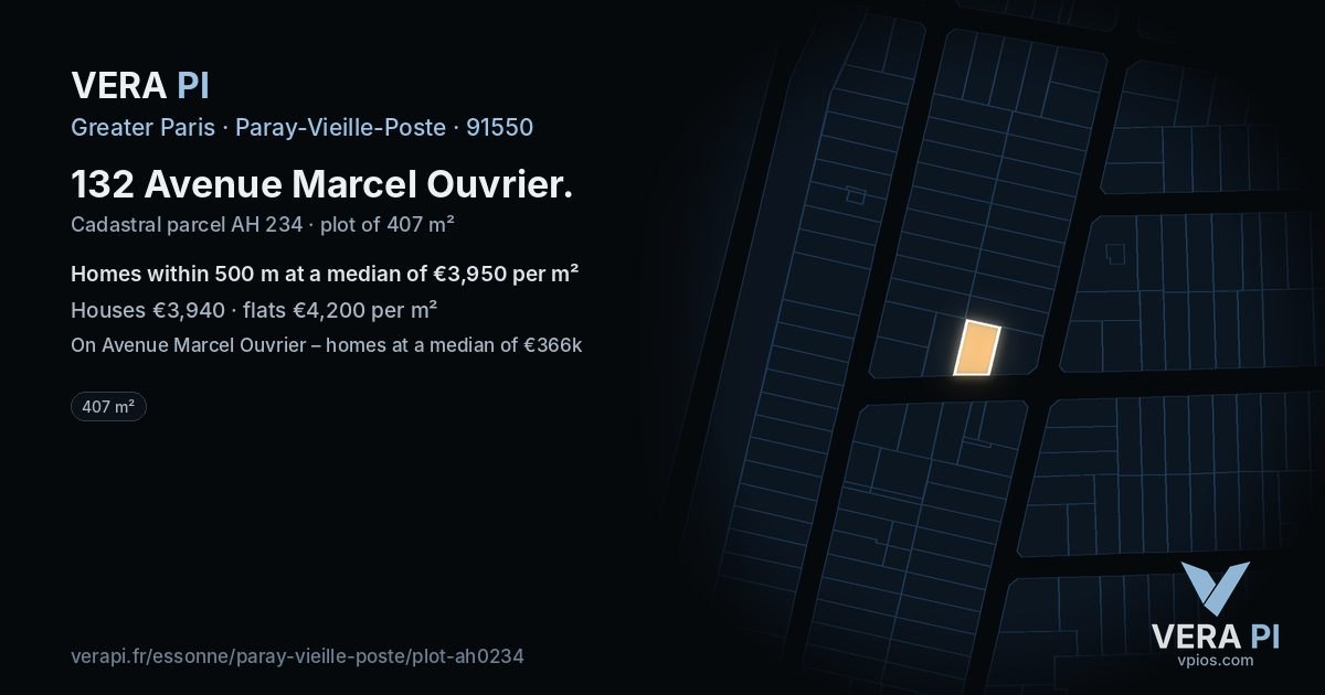 132 Avenue Marcel Ouvrier, Paray-Vieille-Poste at night – the plot lit, the parcels around coloured by the prices near them