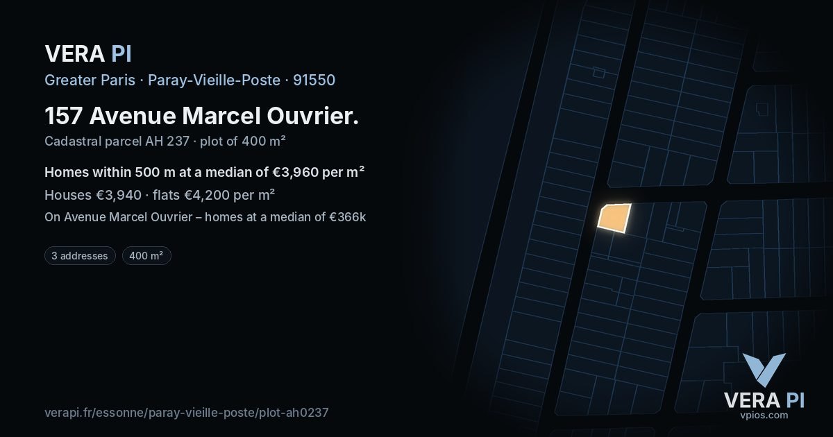 157 Avenue Marcel Ouvrier, Paray-Vieille-Poste at night – the plot lit, the parcels around coloured by the prices near them