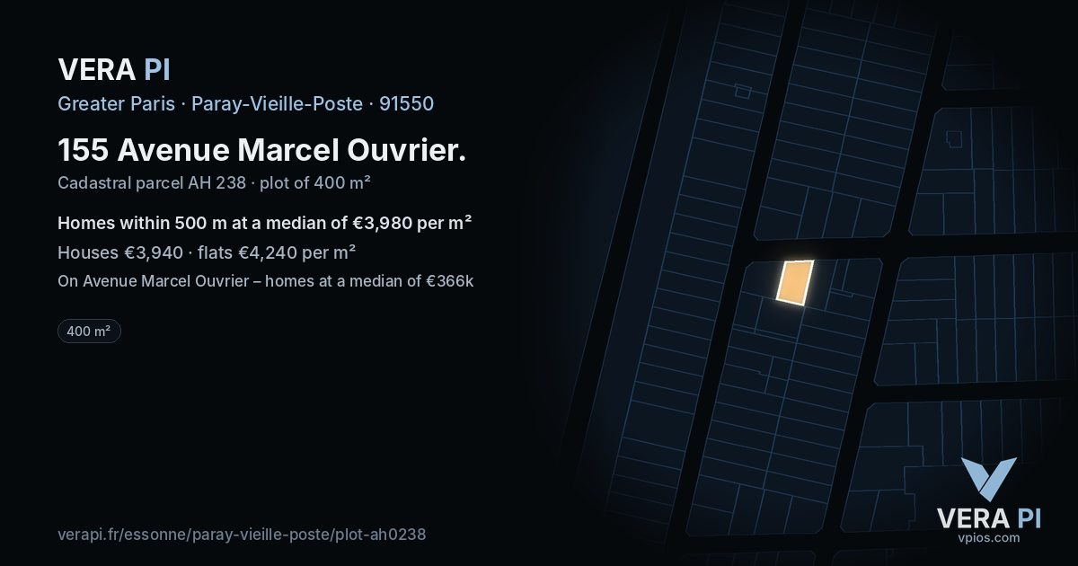 155 Avenue Marcel Ouvrier, Paray-Vieille-Poste at night – the plot lit, the parcels around coloured by the prices near them