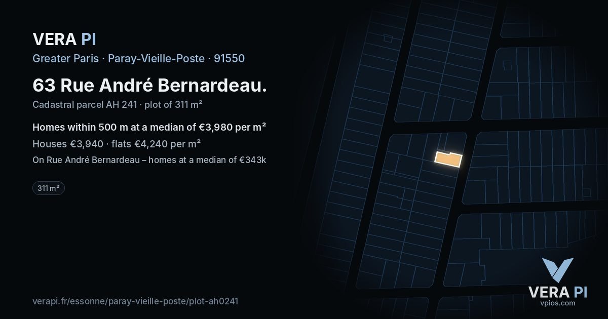 63 Rue André Bernardeau, Paray-Vieille-Poste at night – the plot lit, the parcels around coloured by the prices near them