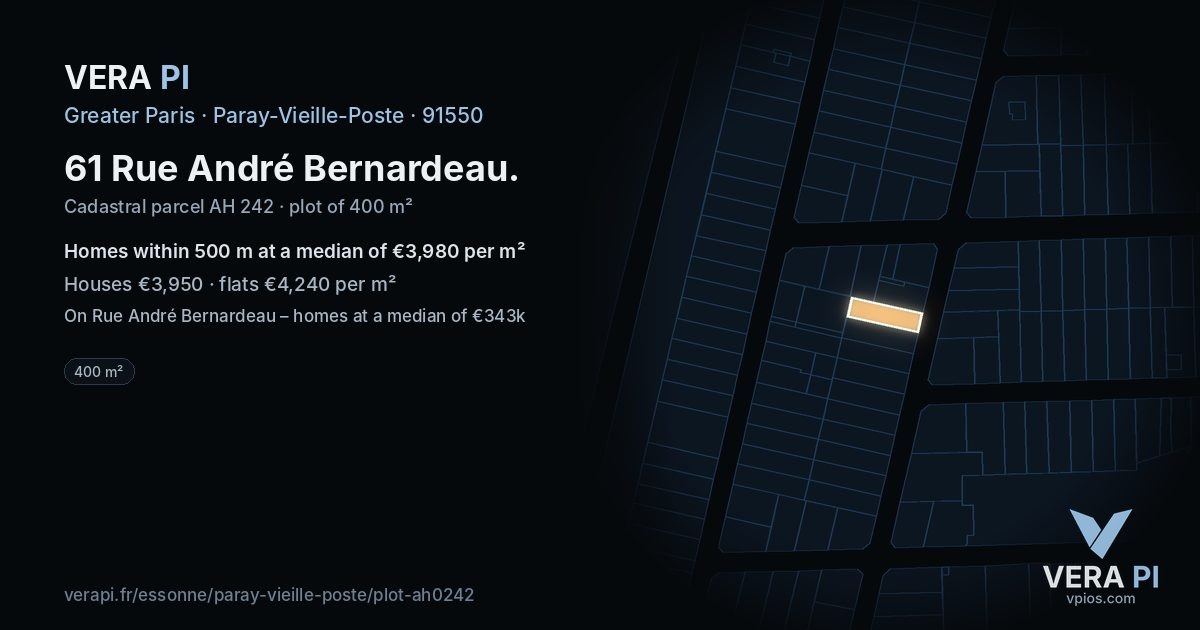 61 Rue André Bernardeau, Paray-Vieille-Poste at night – the plot lit, the parcels around coloured by the prices near them