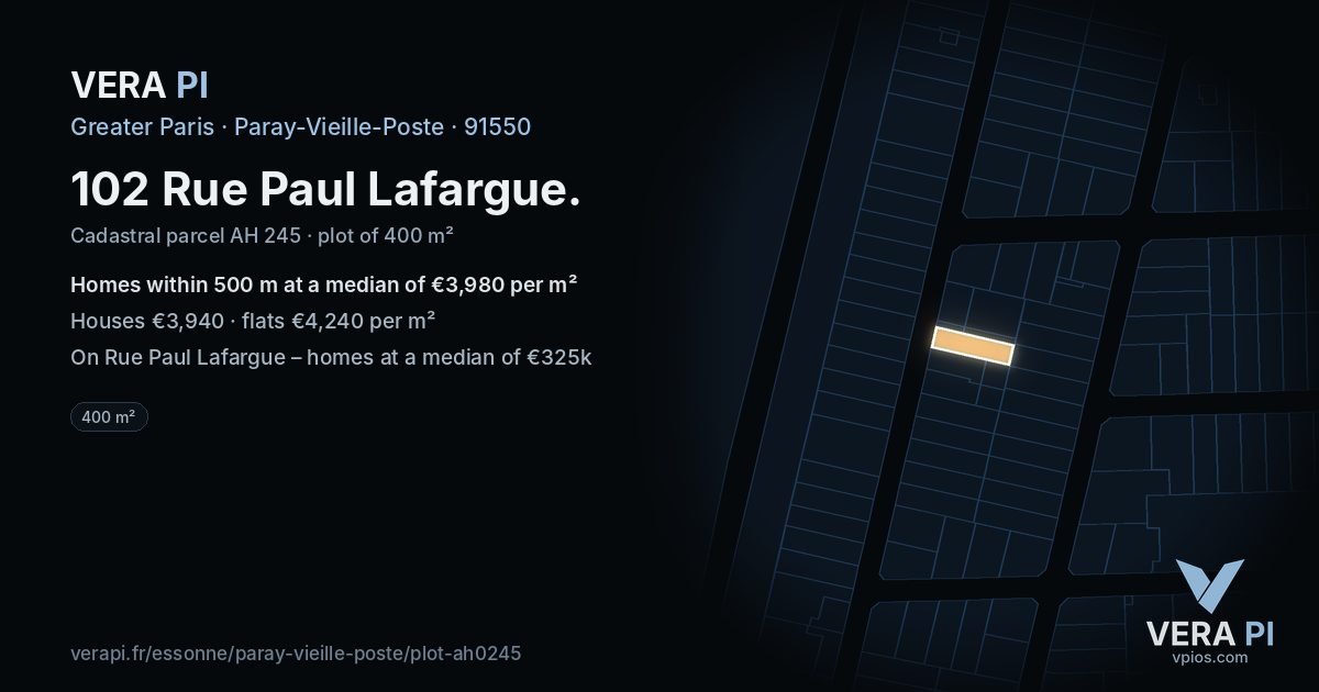 102 Rue Paul Lafargue, Paray-Vieille-Poste at night – the plot lit, the parcels around coloured by the prices near them