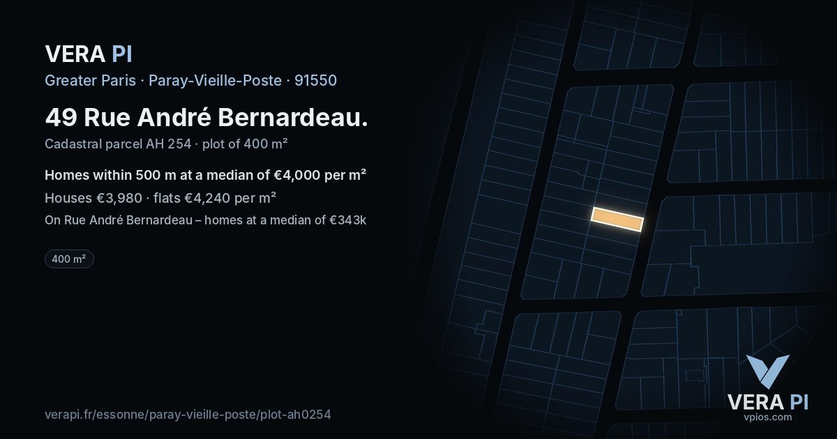 49 Rue André Bernardeau, Paray-Vieille-Poste at night – the plot lit, the parcels around coloured by the prices near them