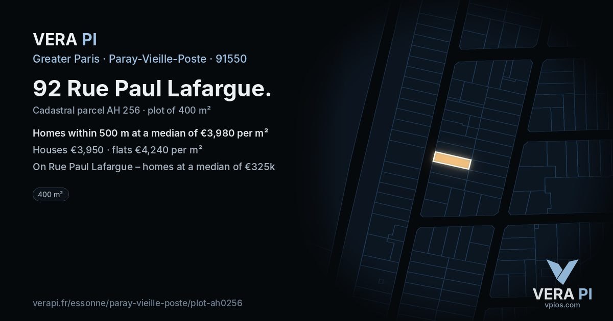 92 Rue Paul Lafargue, Paray-Vieille-Poste at night – the plot lit, the parcels around coloured by the prices near them