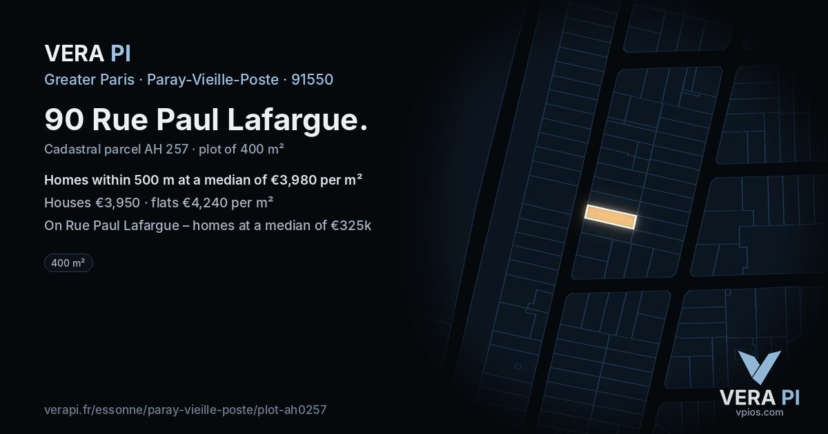 90 Rue Paul Lafargue, Paray-Vieille-Poste at night – the plot lit, the parcels around coloured by the prices near them