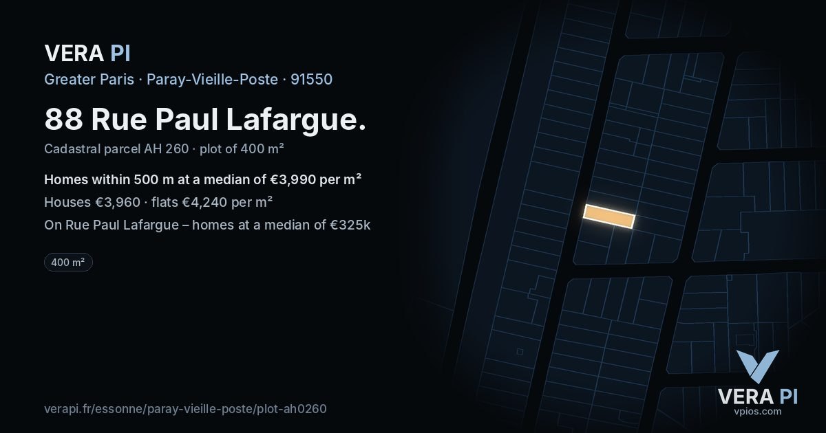 88 Rue Paul Lafargue, Paray-Vieille-Poste at night – the plot lit, the parcels around coloured by the prices near them