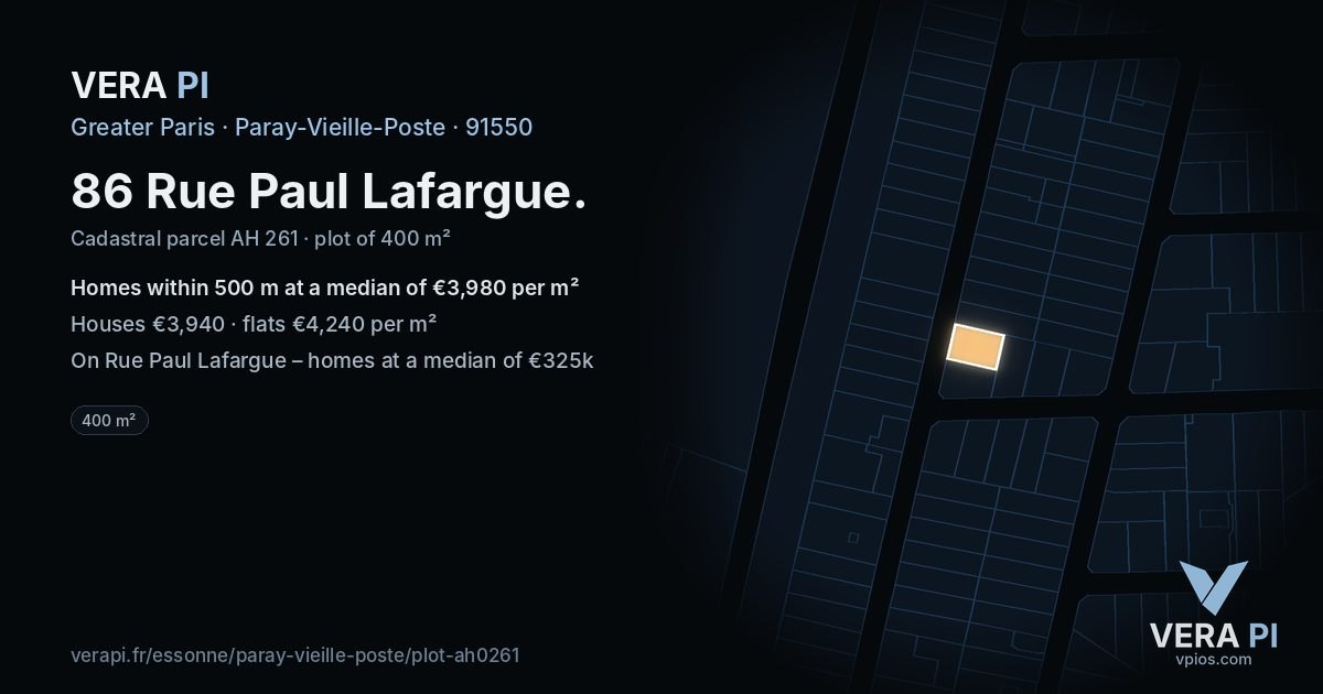 86 Rue Paul Lafargue, Paray-Vieille-Poste at night – the plot lit, the parcels around coloured by the prices near them