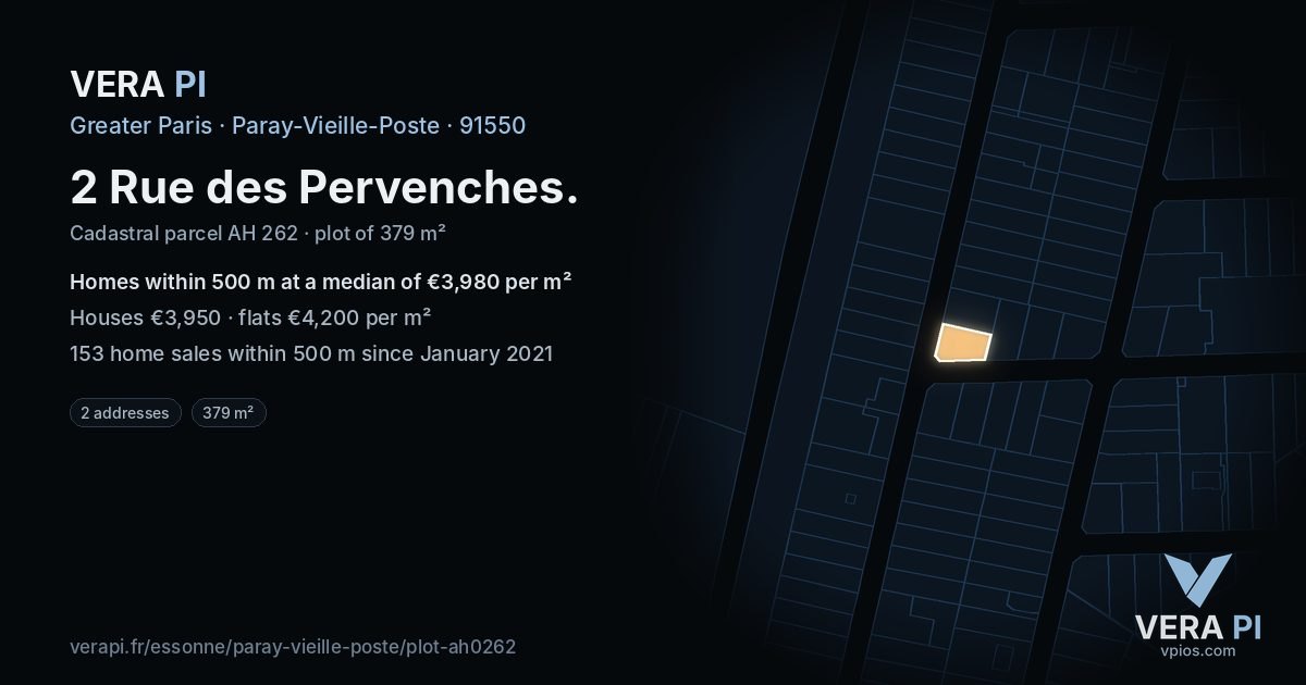 2 Rue des Pervenches, Paray-Vieille-Poste at night – the plot lit, the parcels around coloured by the prices near them