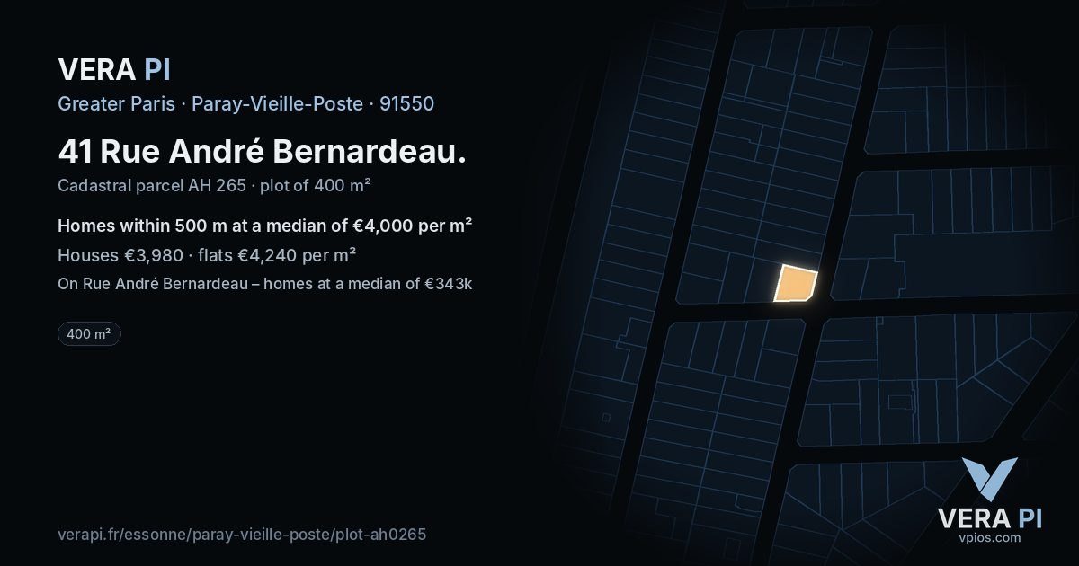 41 Rue André Bernardeau, Paray-Vieille-Poste at night – the plot lit, the parcels around coloured by the prices near them