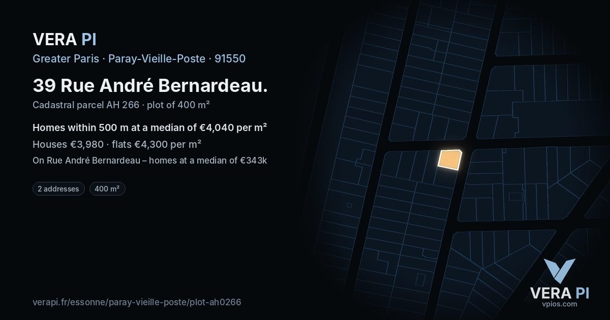 39 Rue André Bernardeau, Paray-Vieille-Poste at night – the plot lit, the parcels around coloured by the prices near them