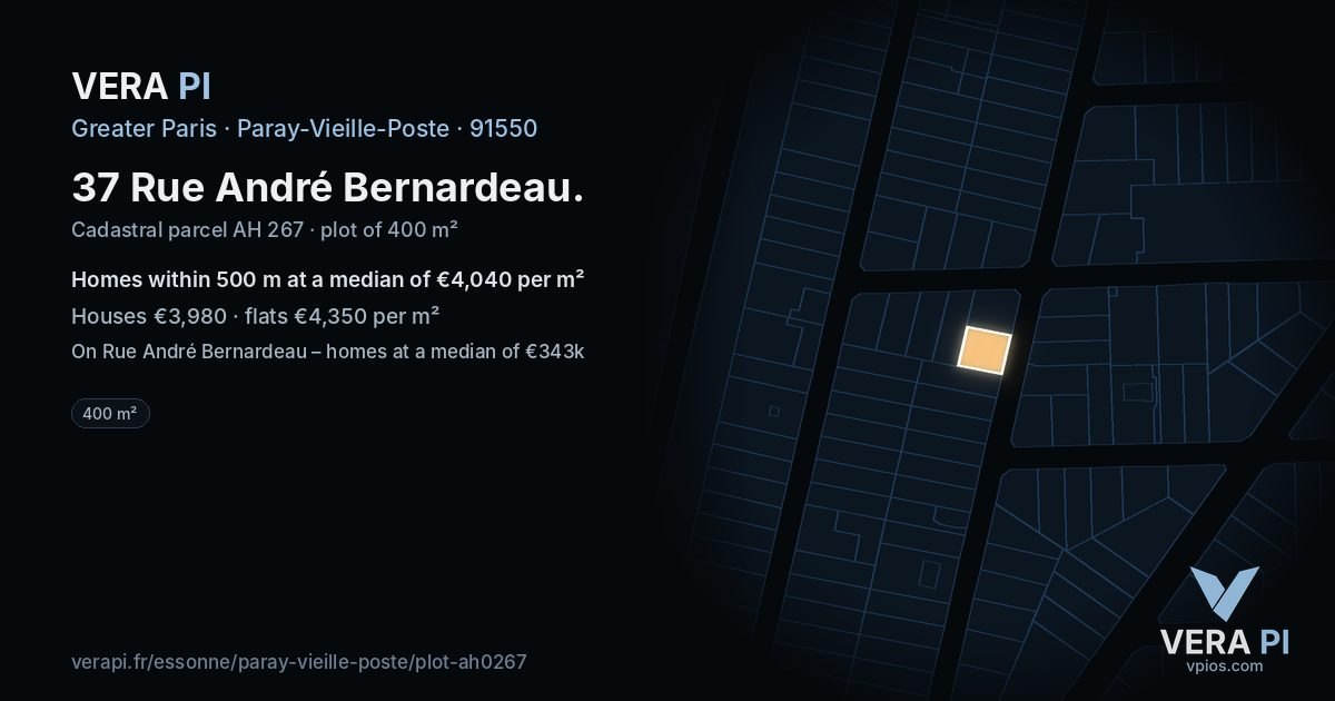 37 Rue André Bernardeau, Paray-Vieille-Poste at night – the plot lit, the parcels around coloured by the prices near them