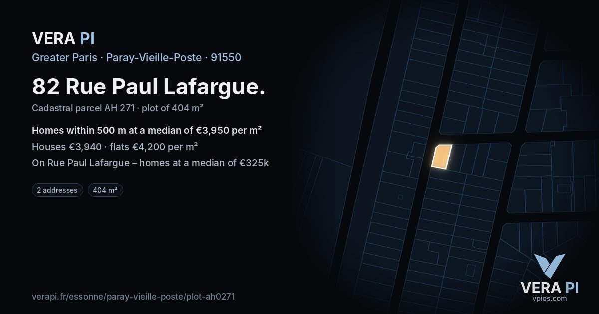 82 Rue Paul Lafargue, Paray-Vieille-Poste at night – the plot lit, the parcels around coloured by the prices near them