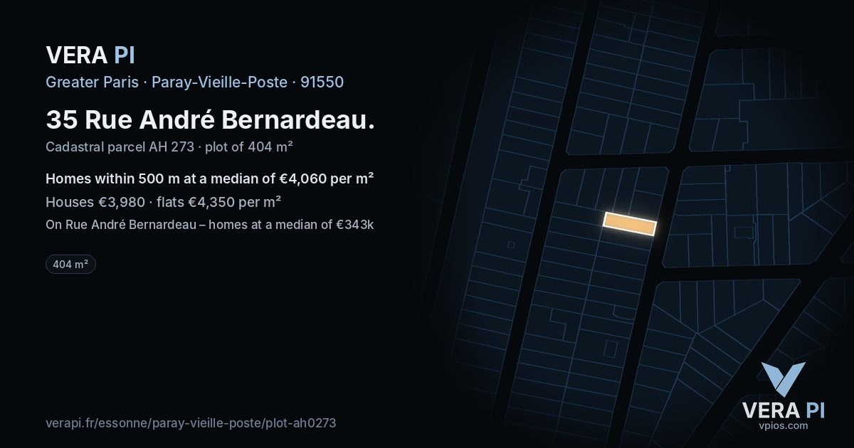 35 Rue André Bernardeau, Paray-Vieille-Poste at night – the plot lit, the parcels around coloured by the prices near them