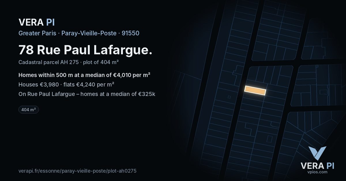 78 Rue Paul Lafargue, Paray-Vieille-Poste at night – the plot lit, the parcels around coloured by the prices near them