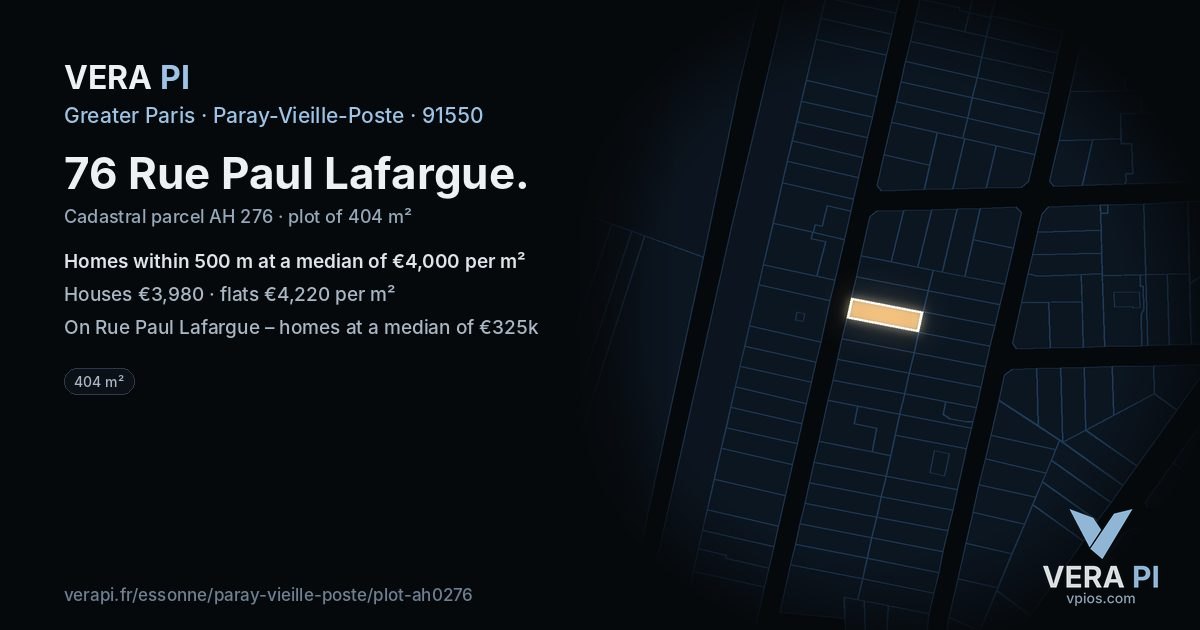 76 Rue Paul Lafargue, Paray-Vieille-Poste at night – the plot lit, the parcels around coloured by the prices near them