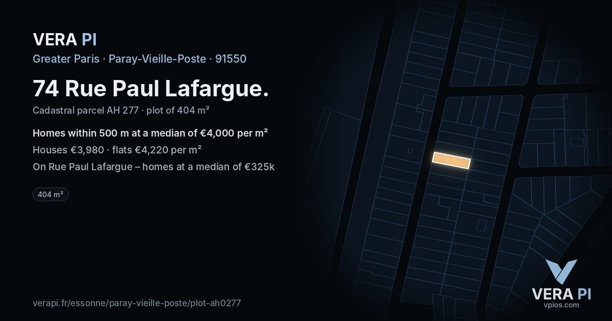 74 Rue Paul Lafargue, Paray-Vieille-Poste at night – the plot lit, the parcels around coloured by the prices near them
