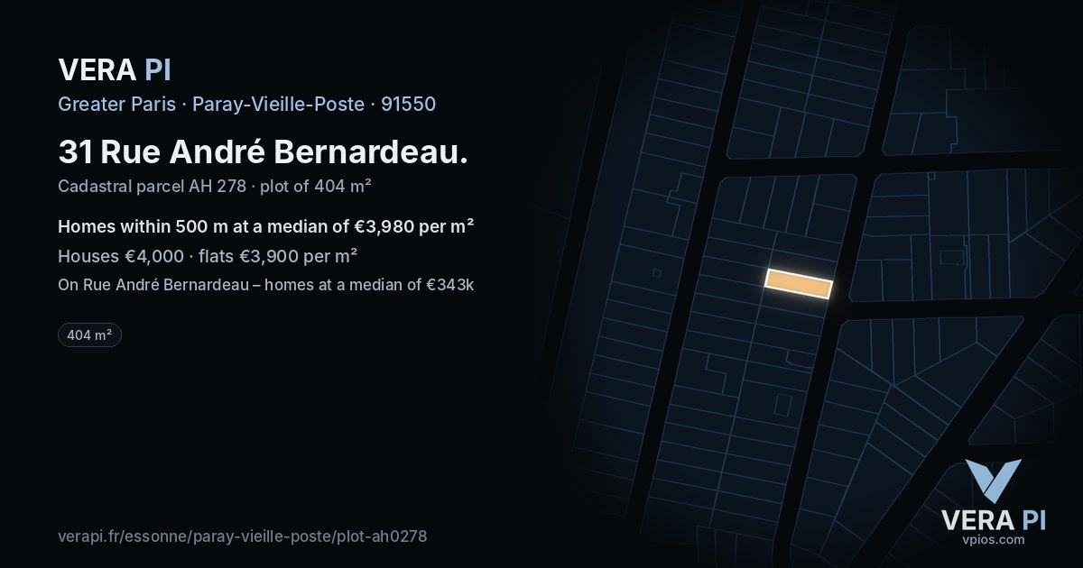 31 Rue André Bernardeau, Paray-Vieille-Poste at night – the plot lit, the parcels around coloured by the prices near them