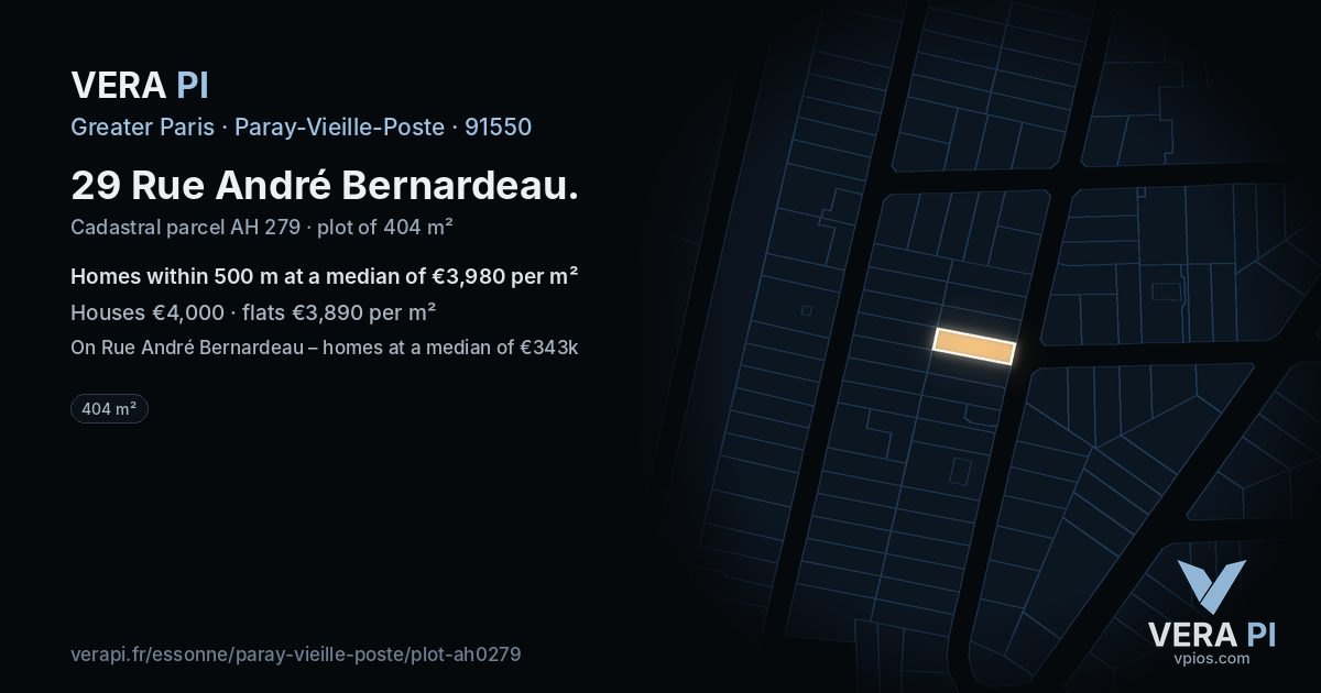 29 Rue André Bernardeau, Paray-Vieille-Poste at night – the plot lit, the parcels around coloured by the prices near them