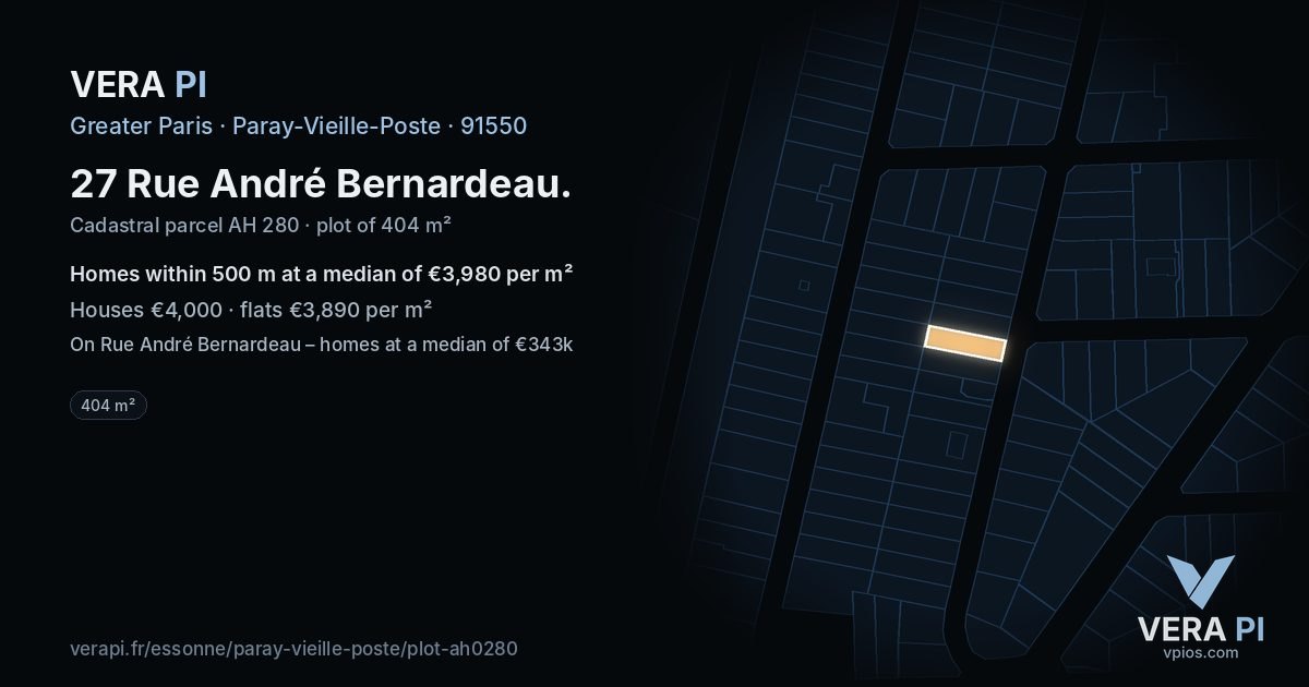 27 Rue André Bernardeau, Paray-Vieille-Poste at night – the plot lit, the parcels around coloured by the prices near them