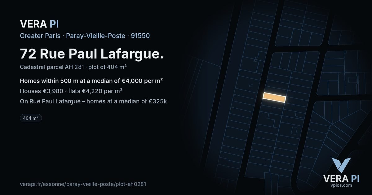 72 Rue Paul Lafargue, Paray-Vieille-Poste at night – the plot lit, the parcels around coloured by the prices near them