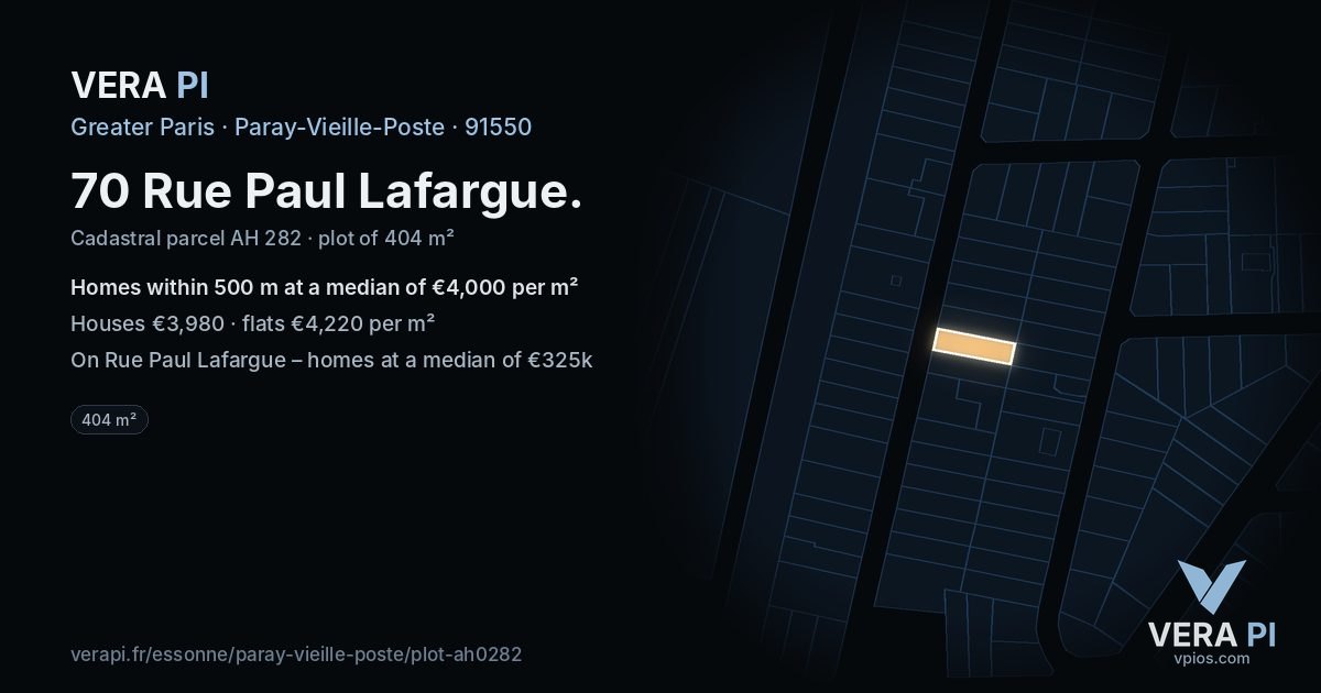 70 Rue Paul Lafargue, Paray-Vieille-Poste at night – the plot lit, the parcels around coloured by the prices near them