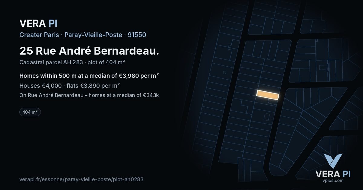 25 Rue André Bernardeau, Paray-Vieille-Poste at night – the plot lit, the parcels around coloured by the prices near them
