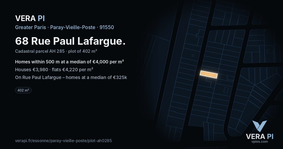 68 Rue Paul Lafargue, Paray-Vieille-Poste at night – the plot lit, the parcels around coloured by the prices near them