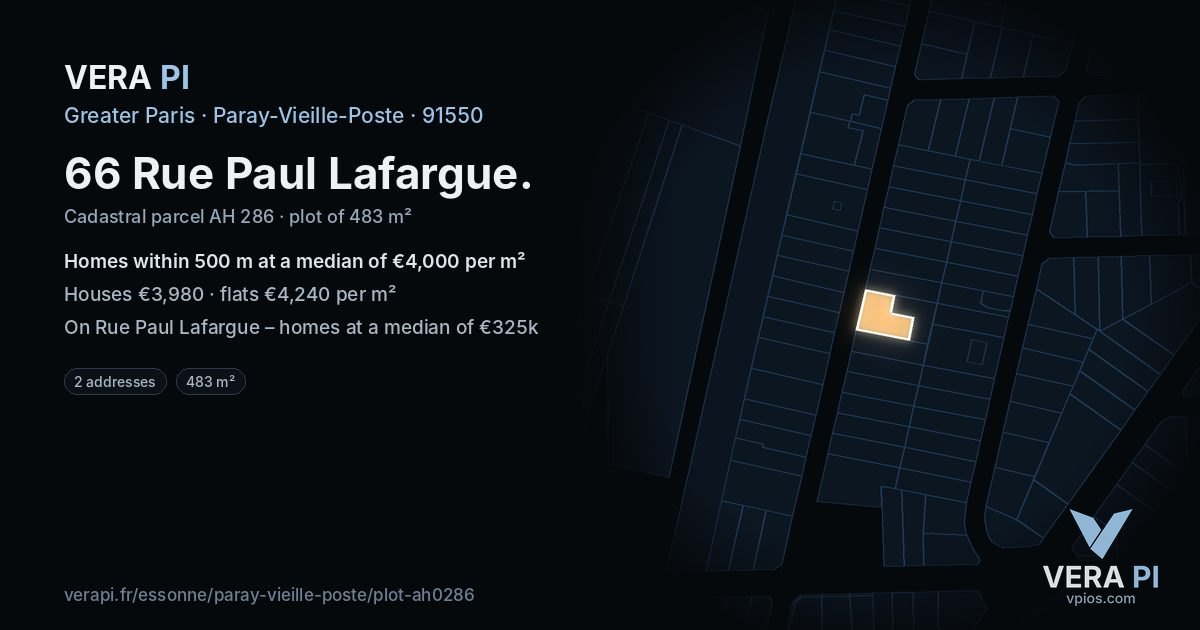 66 Rue Paul Lafargue, Paray-Vieille-Poste at night – the plot lit, the parcels around coloured by the prices near them