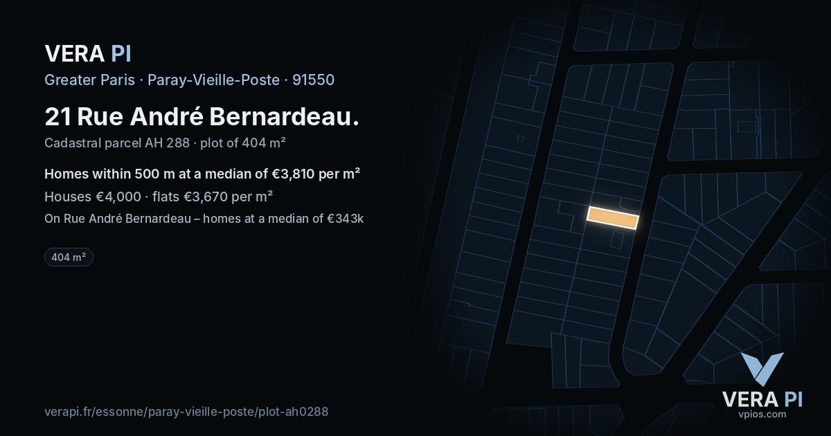 21 Rue André Bernardeau, Paray-Vieille-Poste at night – the plot lit, the parcels around coloured by the prices near them