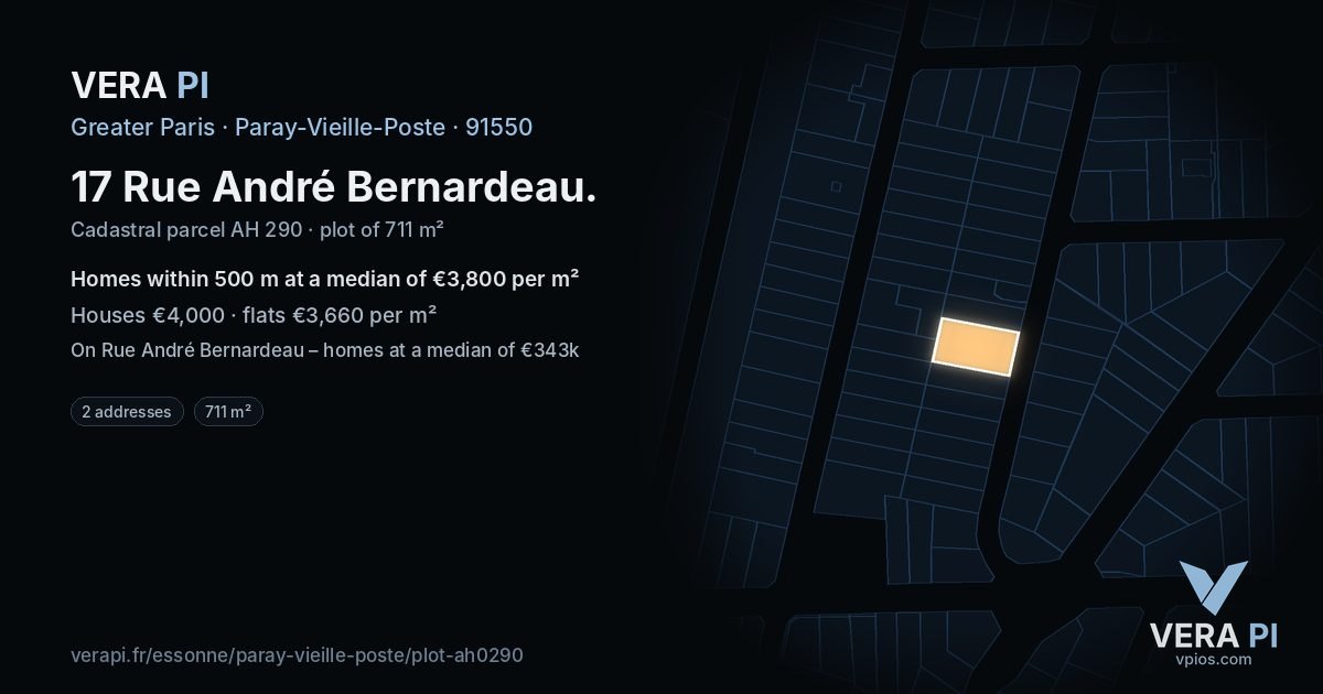 17 Rue André Bernardeau, Paray-Vieille-Poste at night – the plot lit, the parcels around coloured by the prices near them