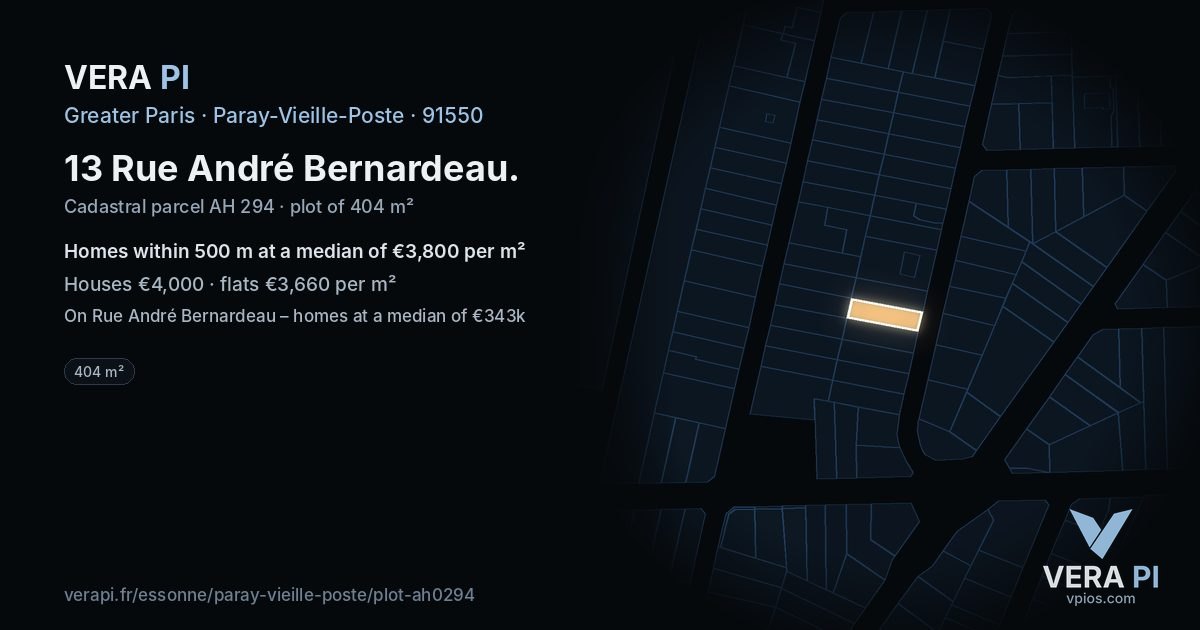 13 Rue André Bernardeau, Paray-Vieille-Poste at night – the plot lit, the parcels around coloured by the prices near them