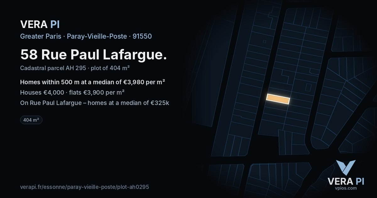 58 Rue Paul Lafargue, Paray-Vieille-Poste at night – the plot lit, the parcels around coloured by the prices near them