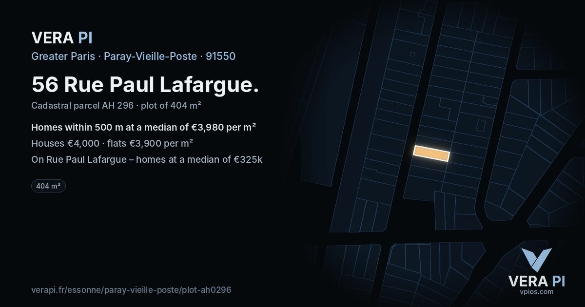 56 Rue Paul Lafargue, Paray-Vieille-Poste at night – the plot lit, the parcels around coloured by the prices near them