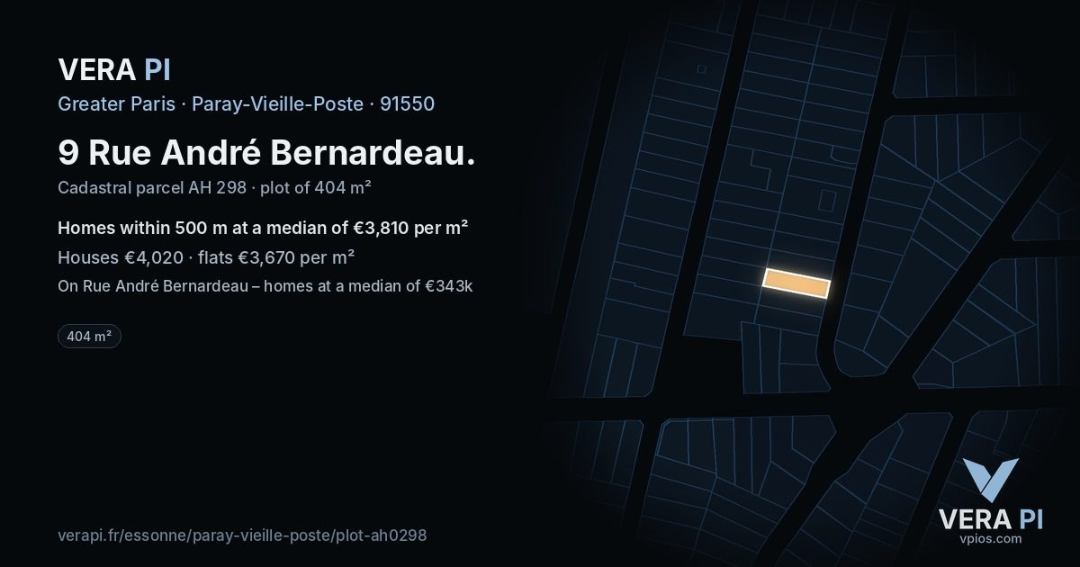 9 Rue André Bernardeau, Paray-Vieille-Poste at night – the plot lit, the parcels around coloured by the prices near them
