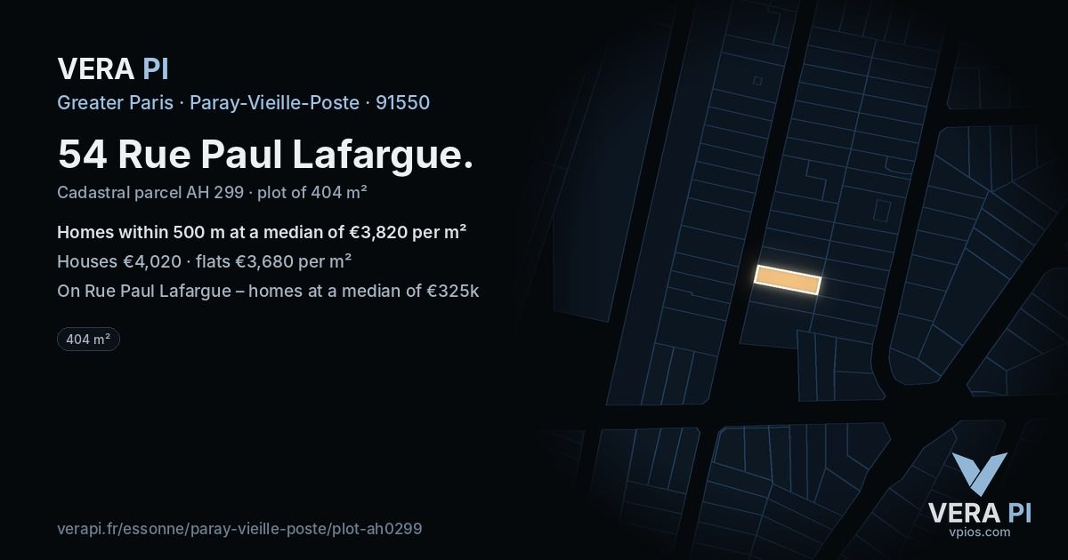 54 Rue Paul Lafargue, Paray-Vieille-Poste at night – the plot lit, the parcels around coloured by the prices near them