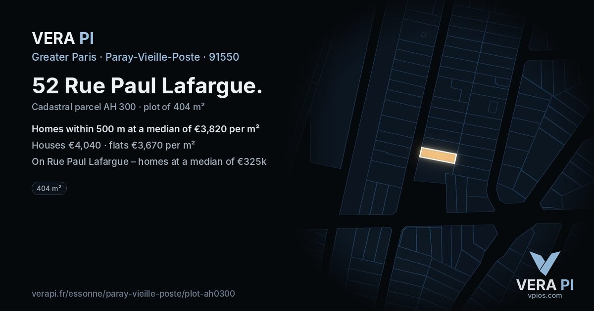 52 Rue Paul Lafargue, Paray-Vieille-Poste at night – the plot lit, the parcels around coloured by the prices near them