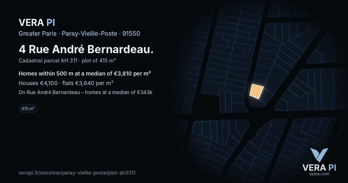 4 Rue André Bernardeau, Paray-Vieille-Poste at night – the plot lit, the parcels around coloured by the prices near them