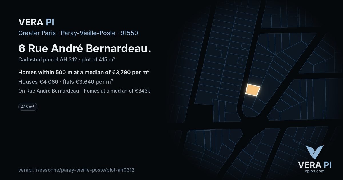 6 Rue André Bernardeau, Paray-Vieille-Poste at night – the plot lit, the parcels around coloured by the prices near them