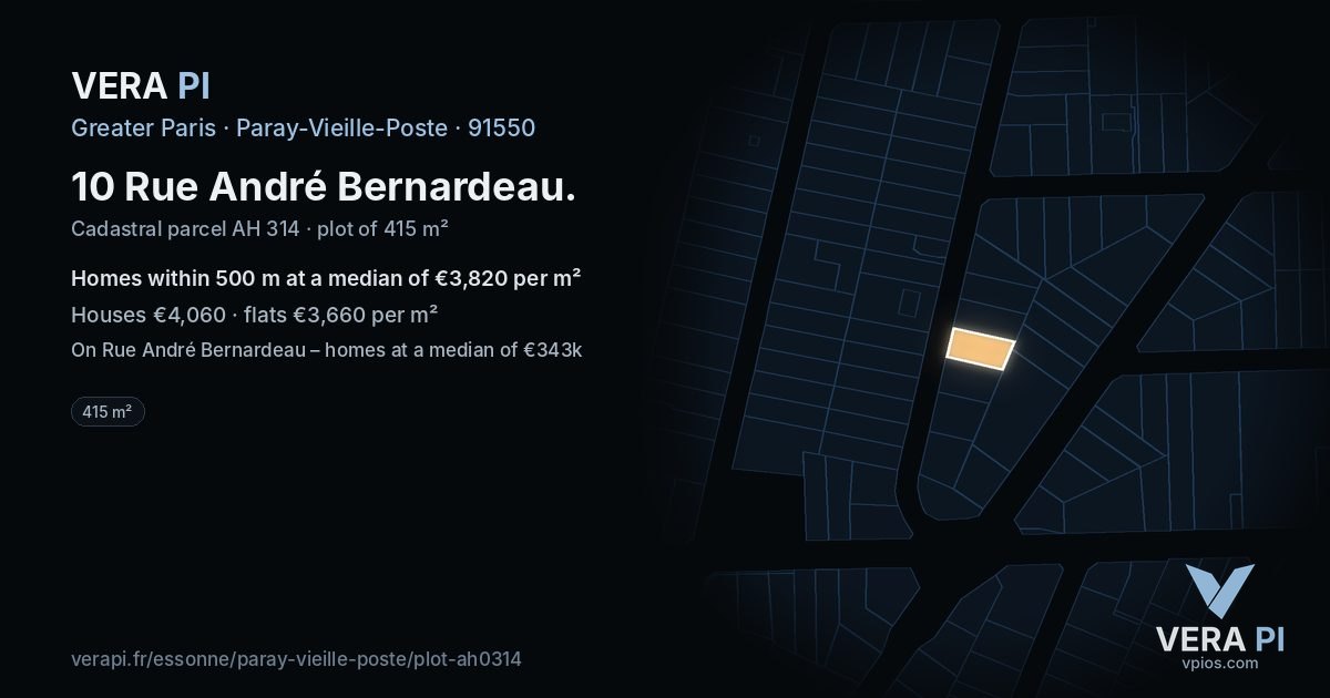 10 Rue André Bernardeau, Paray-Vieille-Poste at night – the plot lit, the parcels around coloured by the prices near them