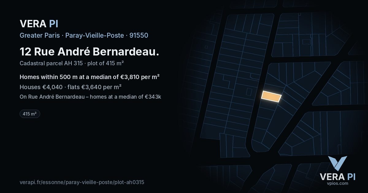 12 Rue André Bernardeau, Paray-Vieille-Poste at night – the plot lit, the parcels around coloured by the prices near them