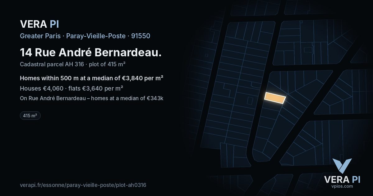 14 Rue André Bernardeau, Paray-Vieille-Poste at night – the plot lit, the parcels around coloured by the prices near them