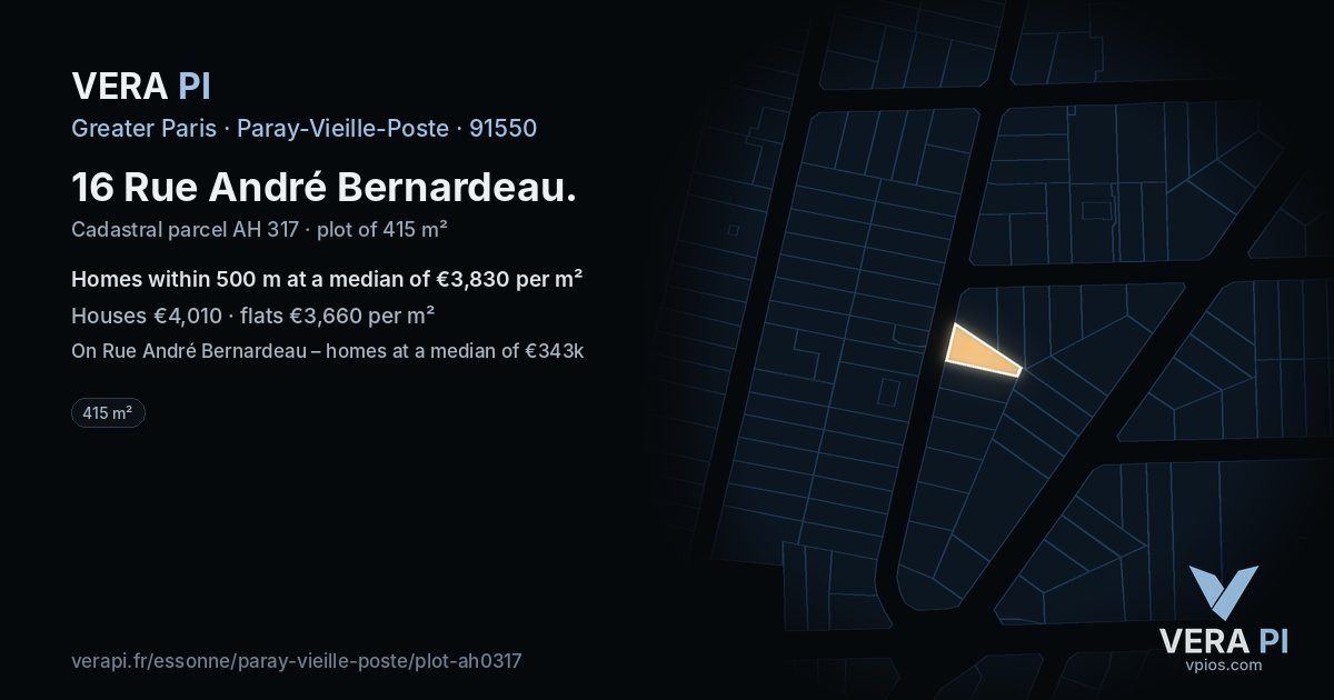 16 Rue André Bernardeau, Paray-Vieille-Poste at night – the plot lit, the parcels around coloured by the prices near them