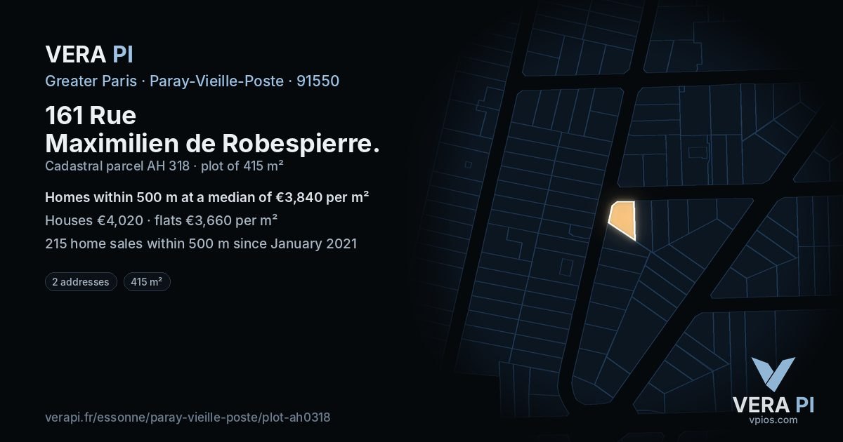 161 Rue Maximilien de Robespierre, Paray-Vieille-Poste at night – the plot lit, the parcels around coloured by the prices near them