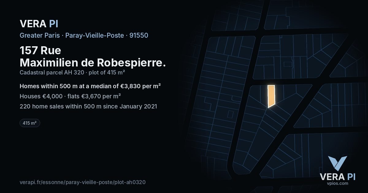 157 Rue Maximilien de Robespierre, Paray-Vieille-Poste at night – the plot lit, the parcels around coloured by the prices near them