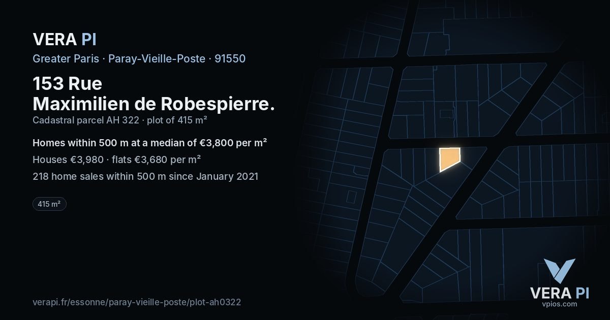 153 Rue Maximilien de Robespierre, Paray-Vieille-Poste at night – the plot lit, the parcels around coloured by the prices near them