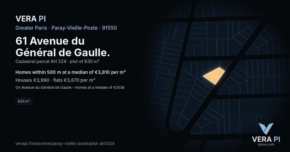 61 Avenue du Général de Gaulle, Paray-Vieille-Poste at night – the plot lit, the parcels around coloured by the prices near them