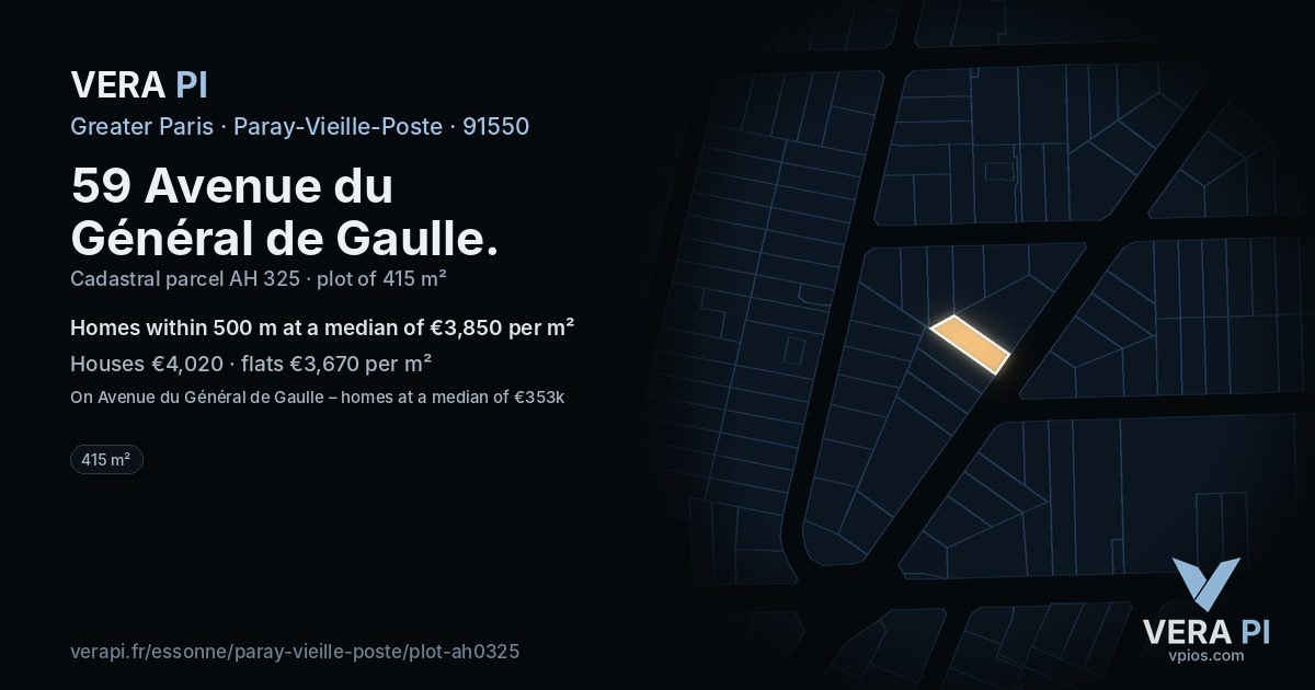 59 Avenue du Général de Gaulle, Paray-Vieille-Poste at night – the plot lit, the parcels around coloured by the prices near them