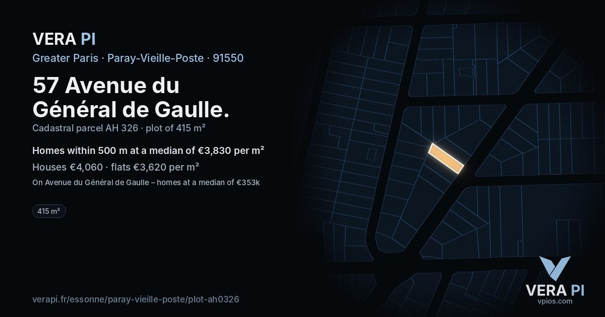 57 Avenue du Général de Gaulle, Paray-Vieille-Poste at night – the plot lit, the parcels around coloured by the prices near them