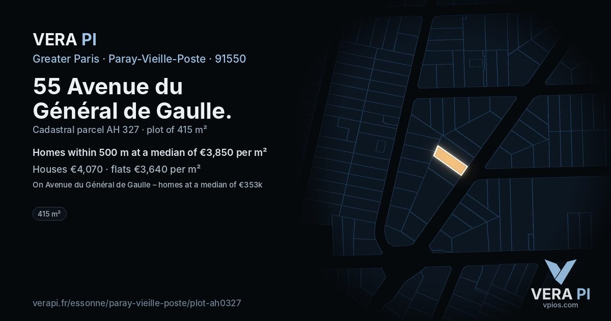 55 Avenue du Général de Gaulle, Paray-Vieille-Poste at night – the plot lit, the parcels around coloured by the prices near them